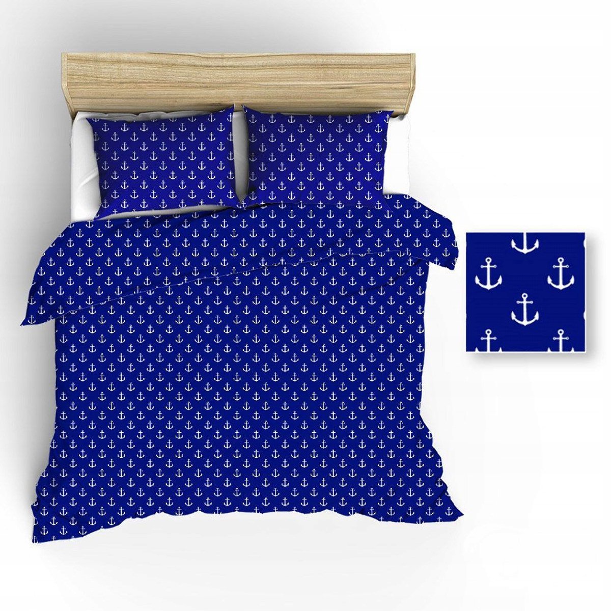 Dekbedovertrek 90x120cm Blauw met Witte Ankers - 100% Katoen