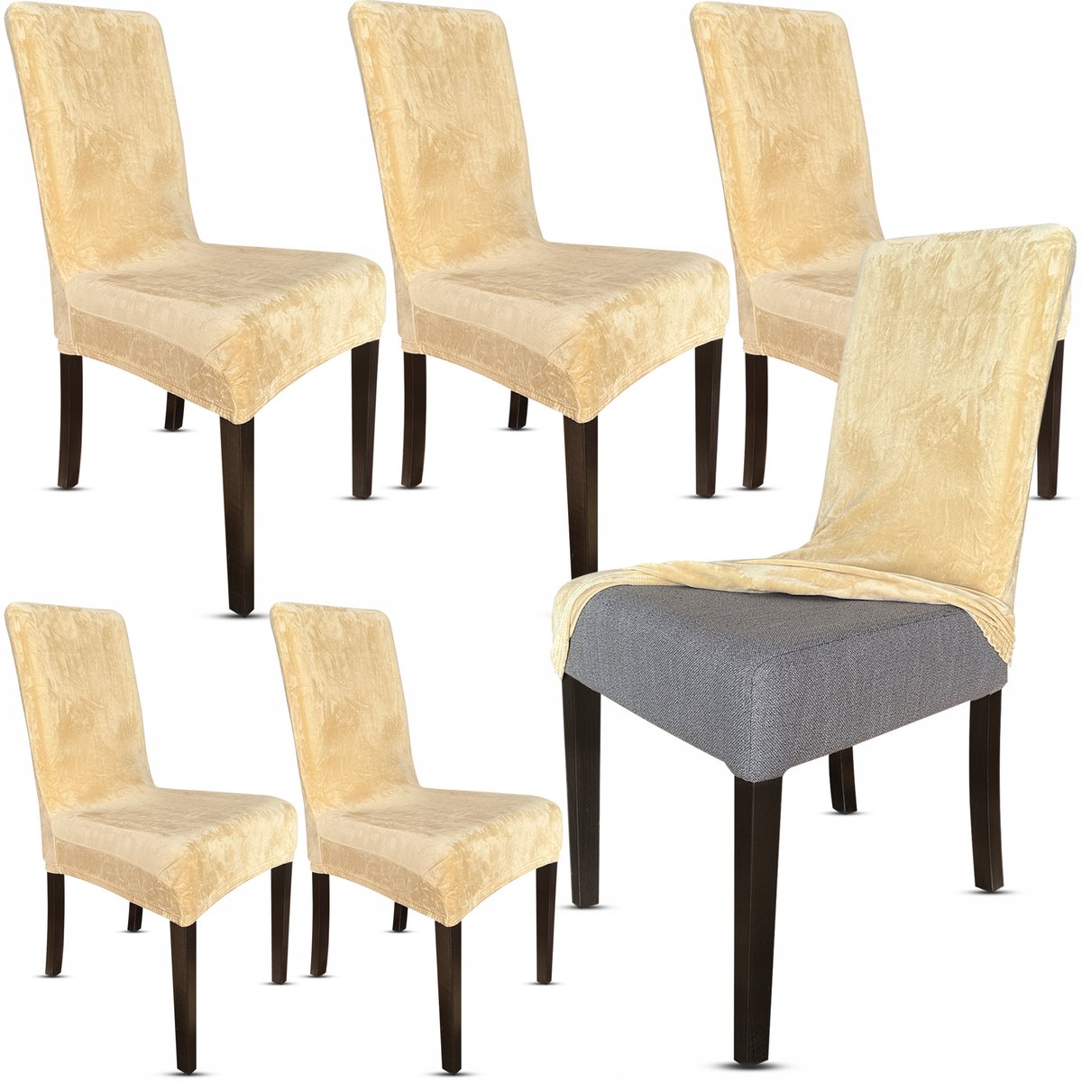 Universele Velours Stoelhoezen Beige - Set van 6