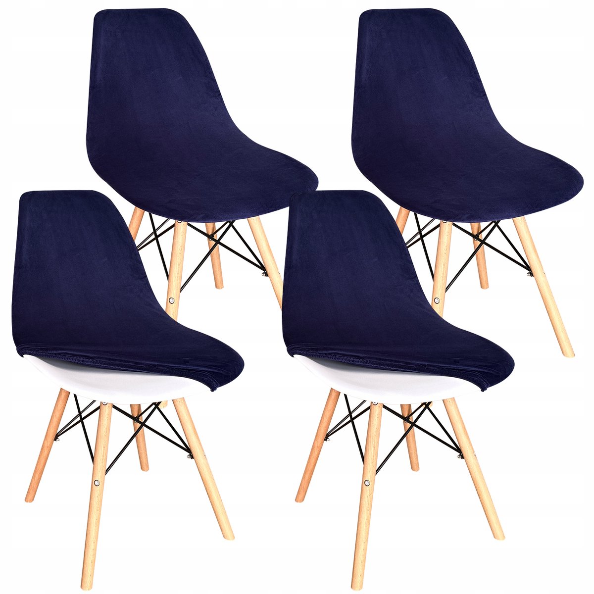 4x Velours Stoelhoes Scandinavisch - Marineblauw