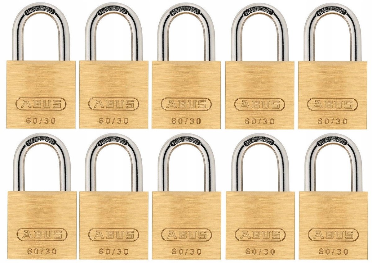 ABUS 10x Beugelslot Messing 60/30 - Eén Sleutel Systeem