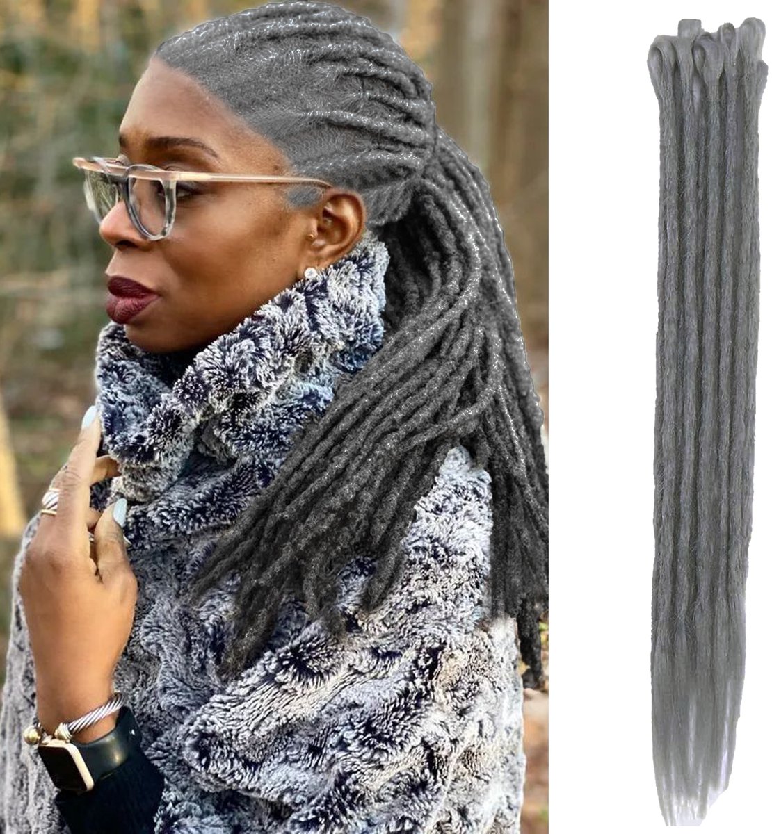 Synthetische Dreadlocks Donkergrijs 60cm 10 Stuks - Merkloos