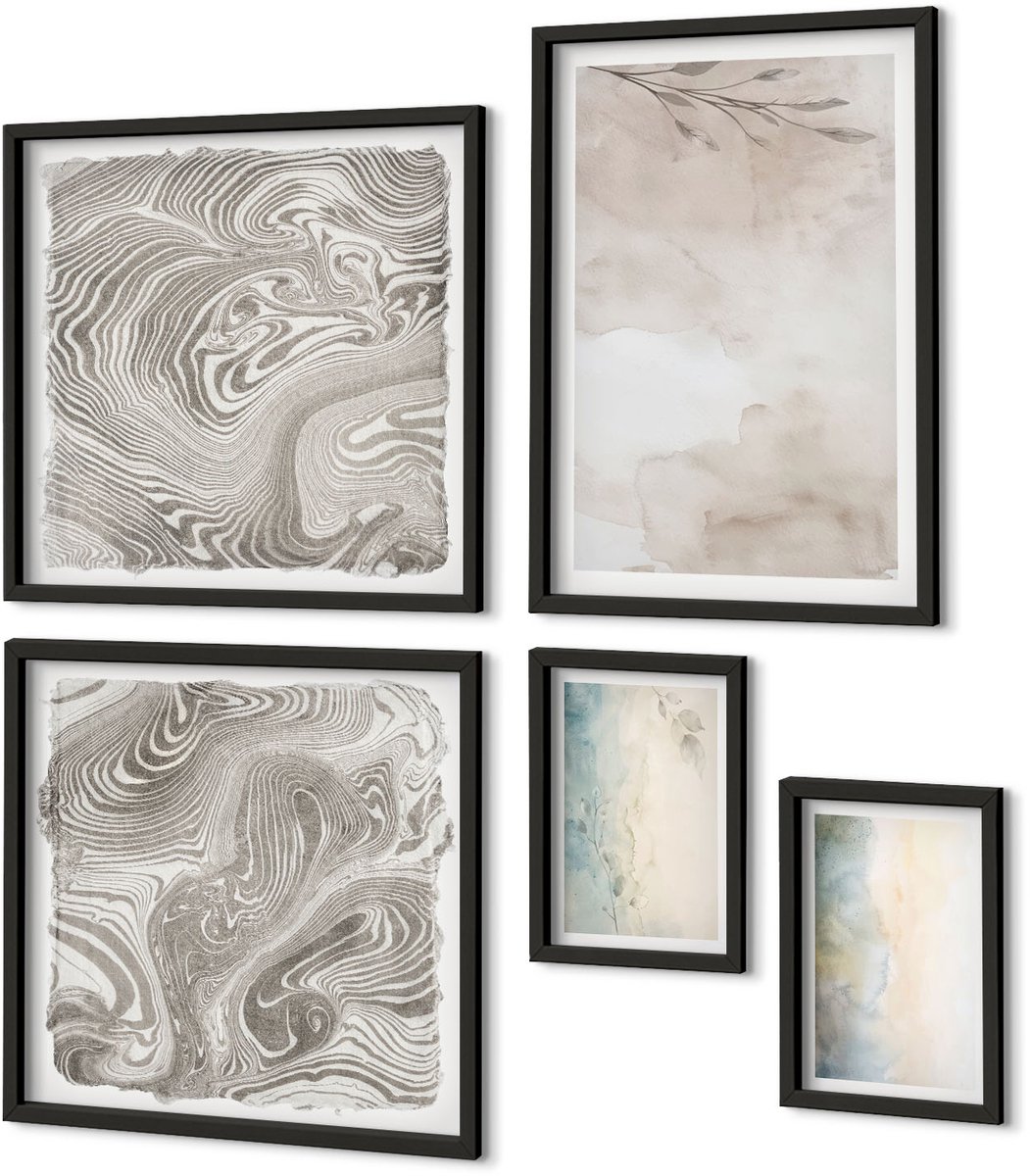 Coloray 5-Delige Schilderij Set - Fijne Aquarelkartonnen - 50 x 50 cm, 20 x 30 cm En 40 x 60 cm - Stijlvolle Muurdecoratie - Kantoor - Woonkamer Decoratie