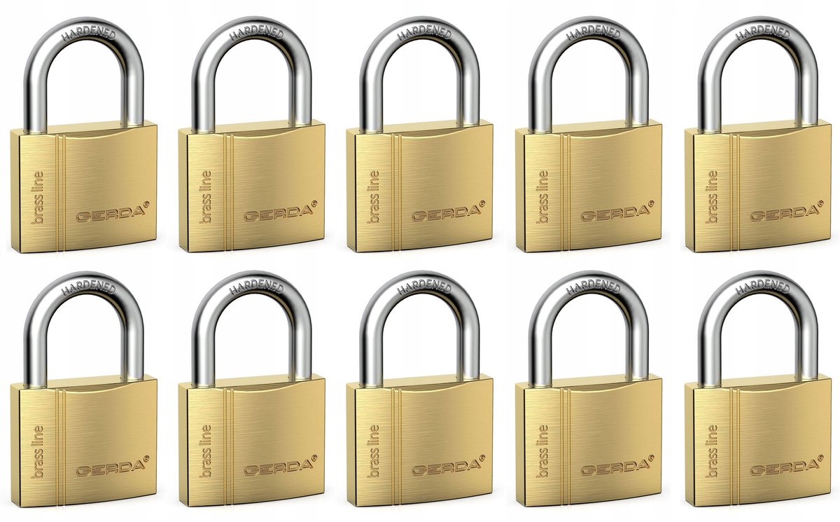 10x Merkloze Messing Hangsloten met Gelijksluitend Systeem - 40mm