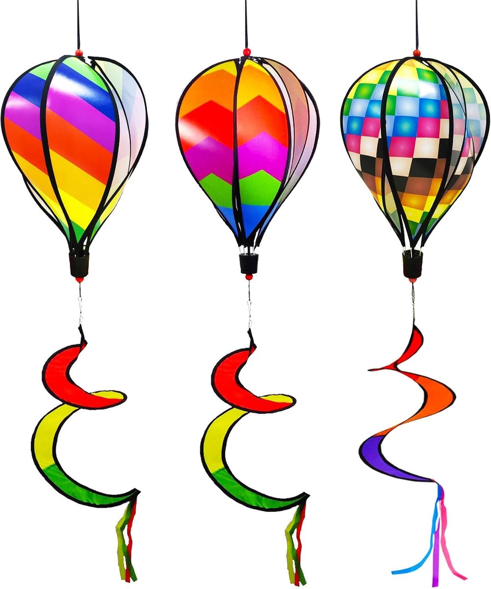 Regenboog luchtballon windspinner, 3 stuks set, tuin hangdecoratie, windmolen voor buiten