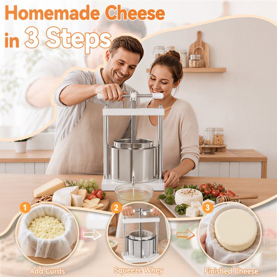 Fruitpers 5L Handmatig - Dubbele Wijn- & Bessenpers met RVS Filteremmer - Inclusief Drukplaat, Metalen Spindel en Uitloopbuis - Geschikt voor Fruit- en Groentesap - NAIZY van NAIZY — afbeelding 4