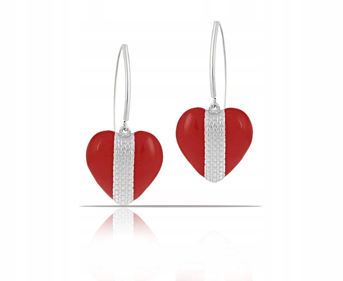 Handgeschilderde Zilverkleurige Hart Oorbellen - Rood