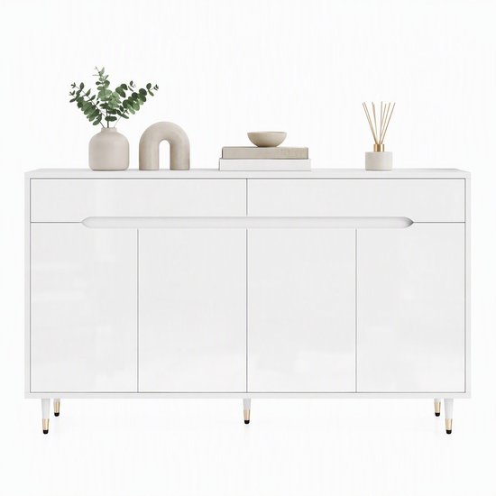 REDOM - Schoenkast - 2 deuren en 2 lades - Verstelbare legplanken - Soft-close scharnieren - Met kipbeveiliging - Moderne stijl - Hal - Spaanplaat - Wit - 140 x 39 x 84 cm van Redom — afbeelding 3
