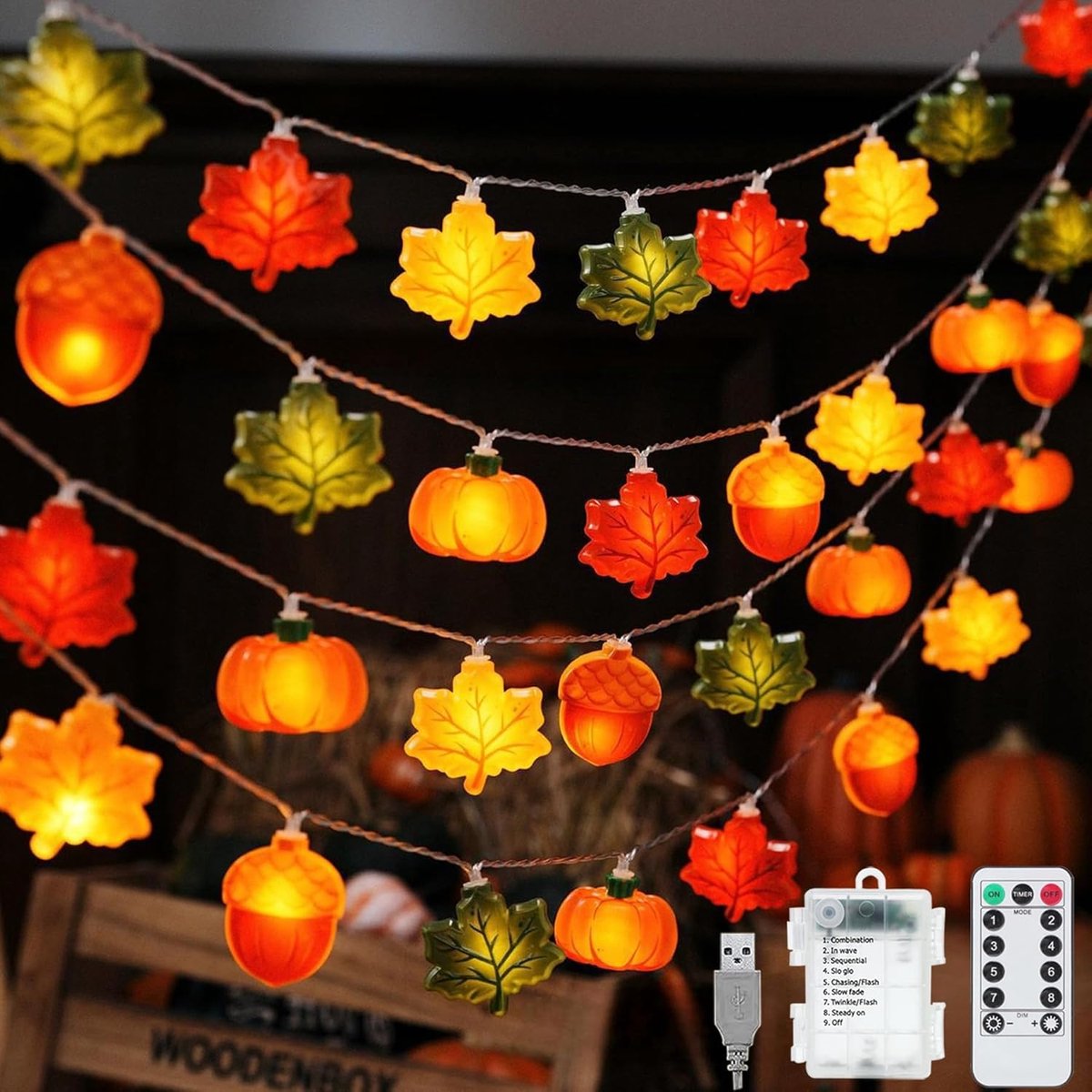 VEEKAY 3.8 m 25 LED Fairy Lights for Autumn Maple Leaves with Timer 8 Modes Autumn Maple Leaf Pumpkin Fairy Lights - ShopVlot