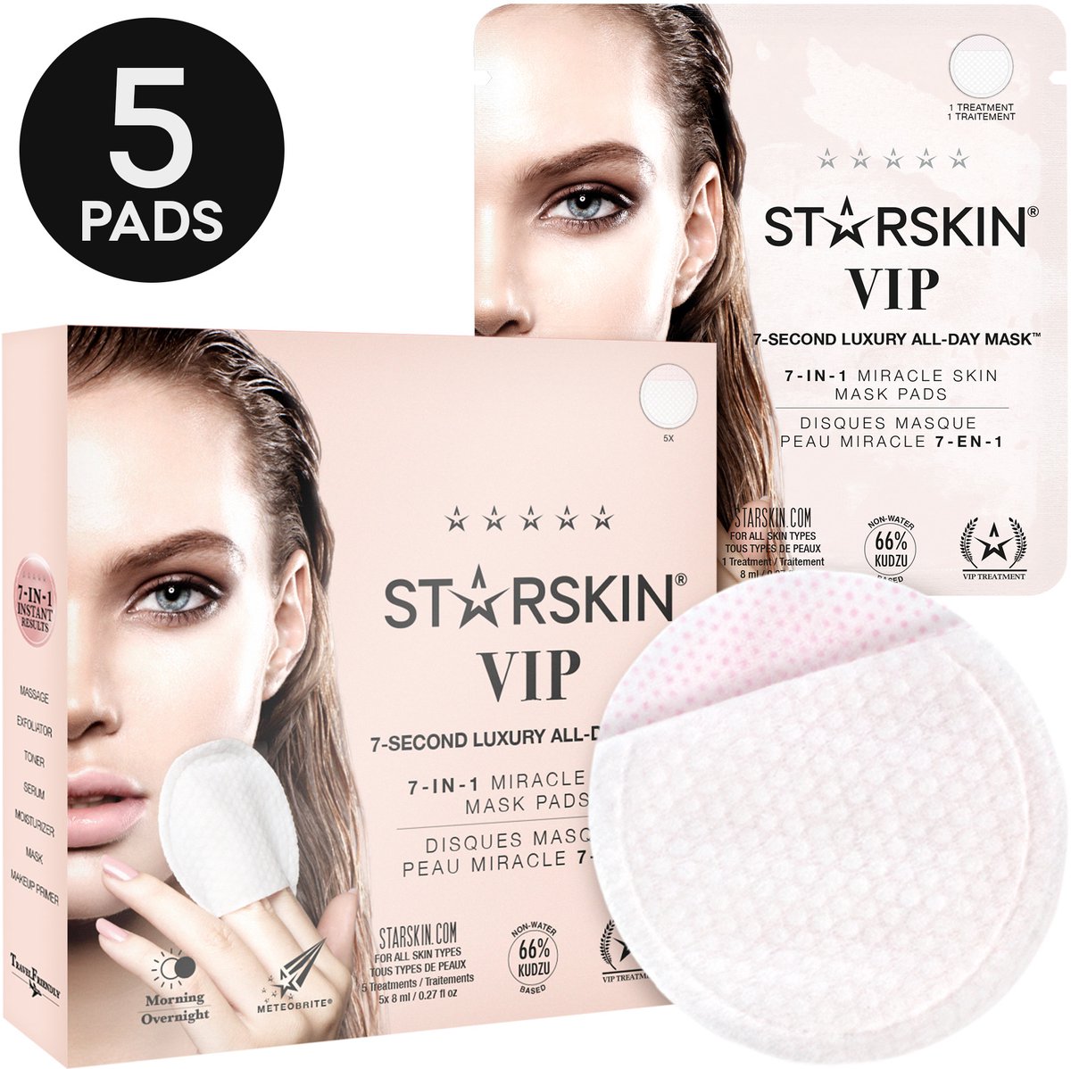 STARSKIN® 7 Seconds Instant – Gezichtsmasker / Toner Pads – Hydraterend, Verhelderend & Exfoliërend – Korean Skincare voor alle huidtypen met Serum van Niacinamide, Houttuynia & Adenosine – 5 stuks