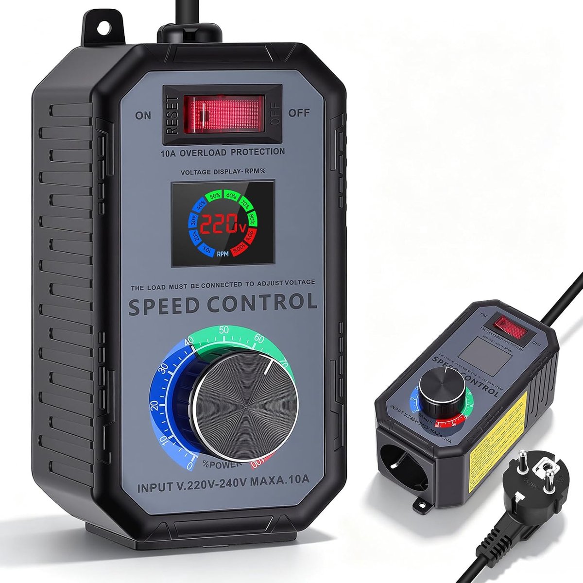 Speed controller, 230 V motor, 4000 W, voltage regulator with large LED display, stepless speed control 18 A for power - ShopVlot