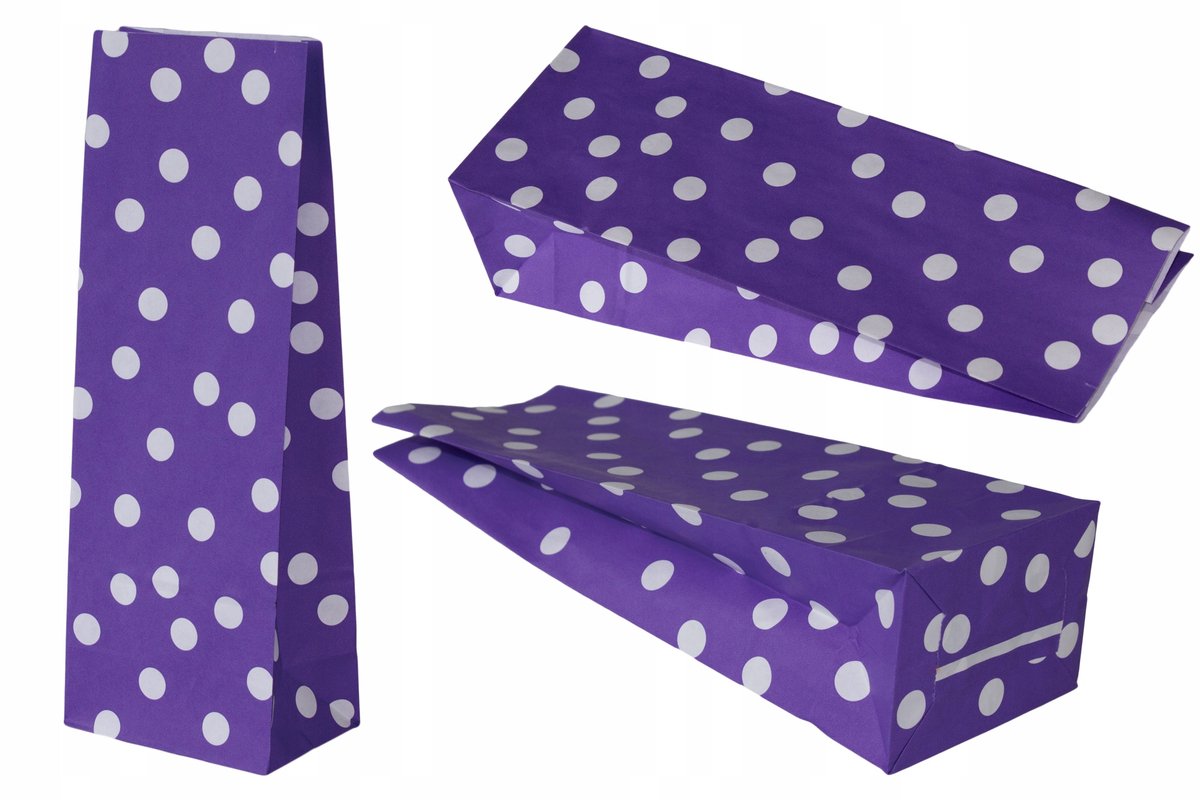 Paarse papieren zakjes met stippen - 10x7x28 cm - 10 stuks