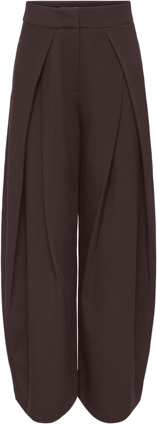 Bruine barrel leg broek met wijde pijpen en plooien aan de voorkant, met een hoge taille.