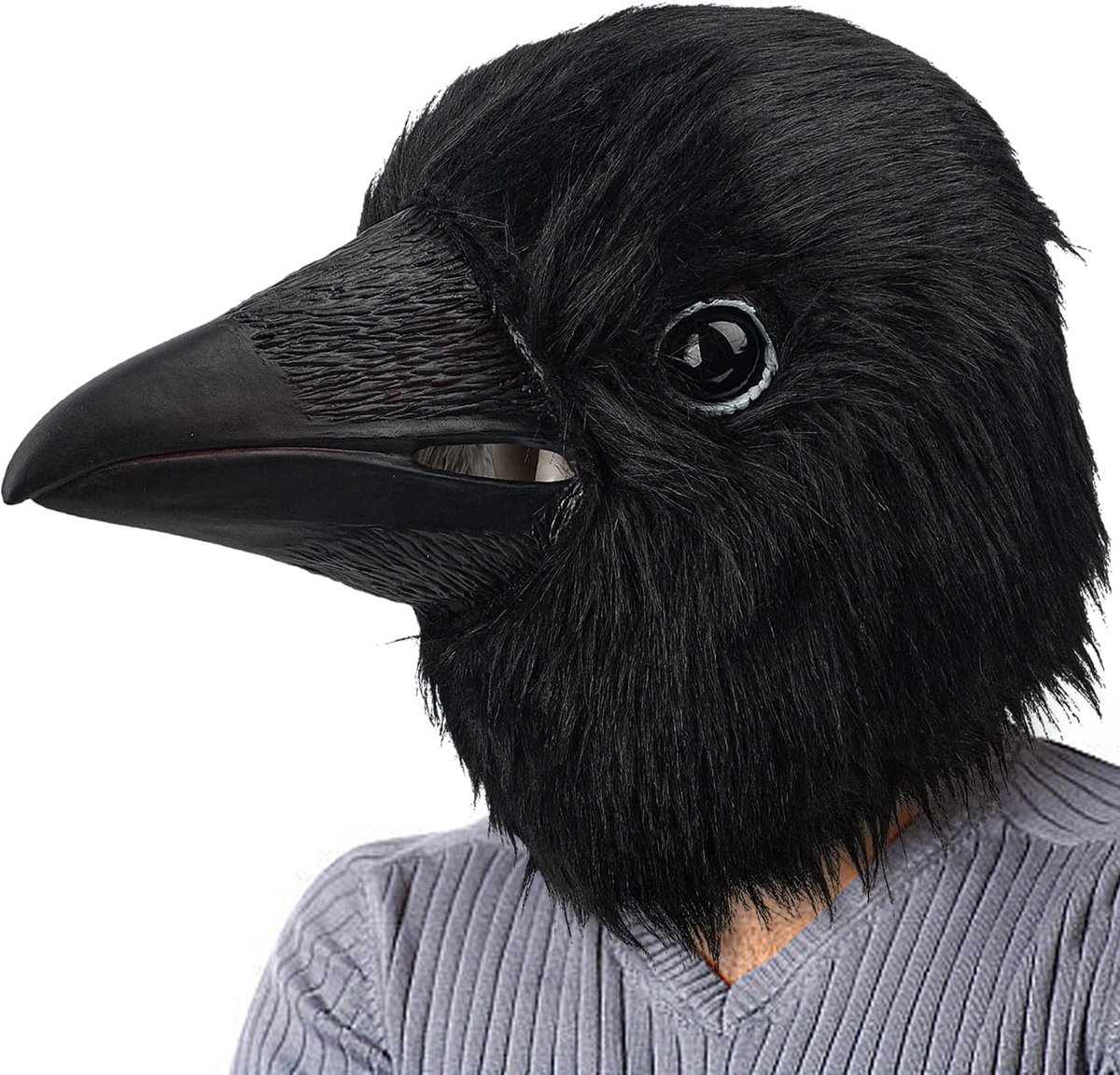 CreepyParty Black Crow Latex Mask for Halloween, Raven Head, Full Head Mask for Costume, Party, Carnival, Cosplay - ShopVlot