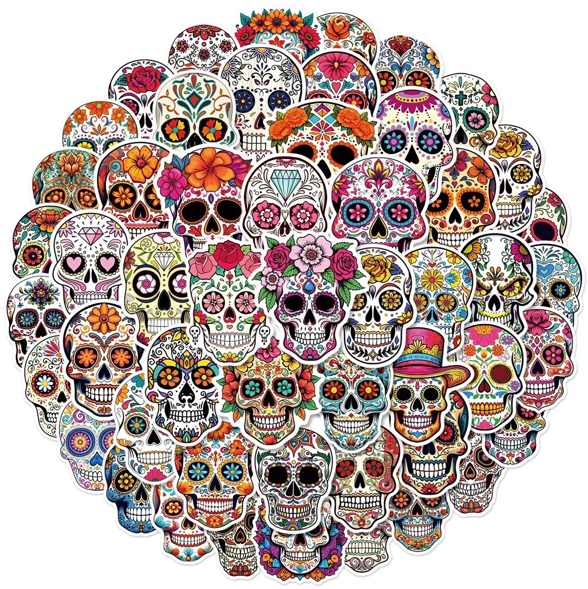 50 Stuks van de Doden Schedel Stickers – Halloween Stickers voor Laptop, Telefoon, DIY Decoratie & Scrapbooking