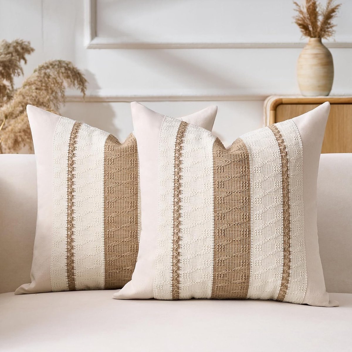 Pillowcase 50x50cm Brown Sofa Cover Decorative Bohemian Textured Striped Modern for Home Sofa Living Room Bedroom 2 - ShopVlot