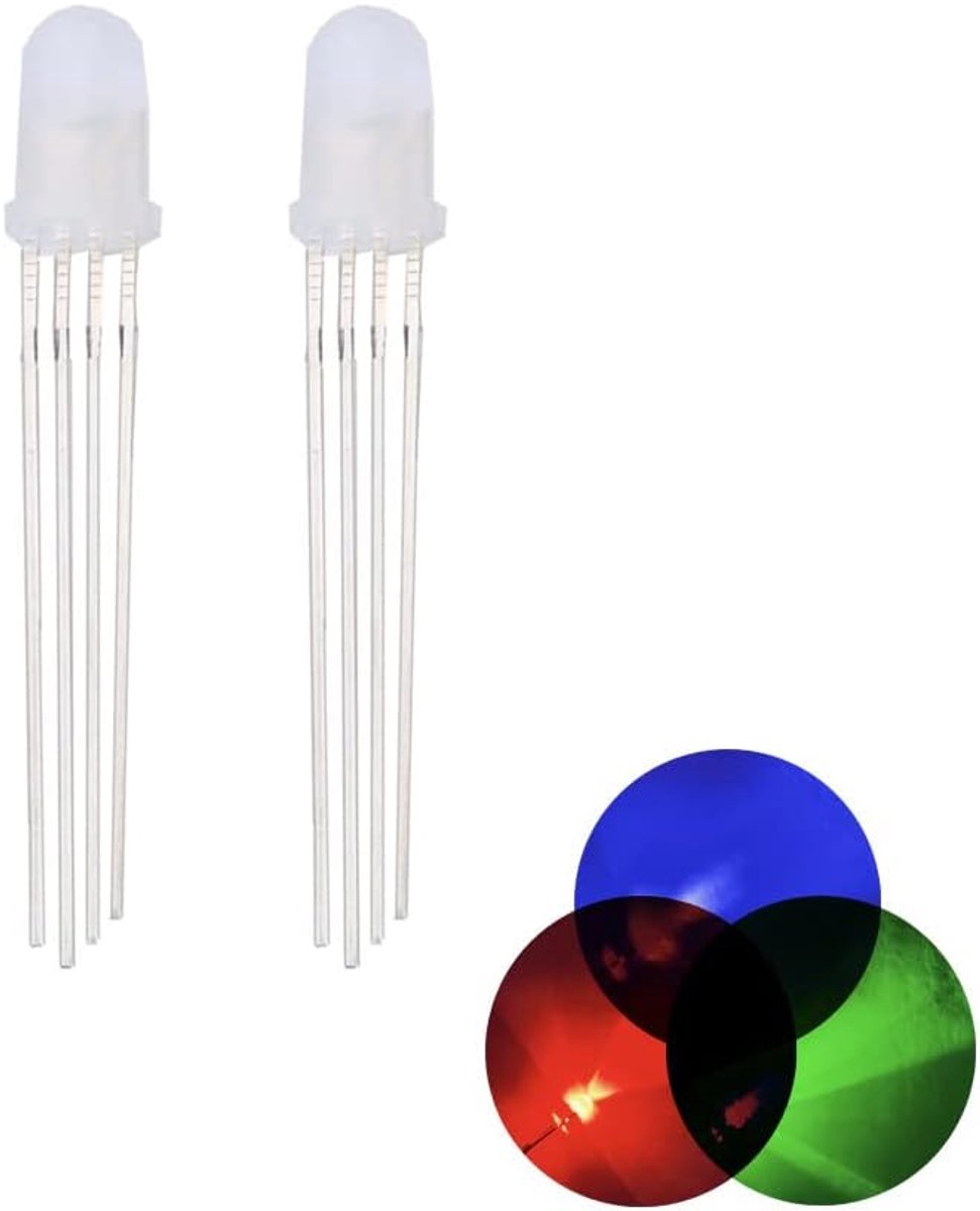 100pcs 5mm LED Light Diode, Common Anode, 4 Pin RGB Tricolor (Red/Green/Blue) Frosted Round LED Bulbs, Electronic - ShopVlot