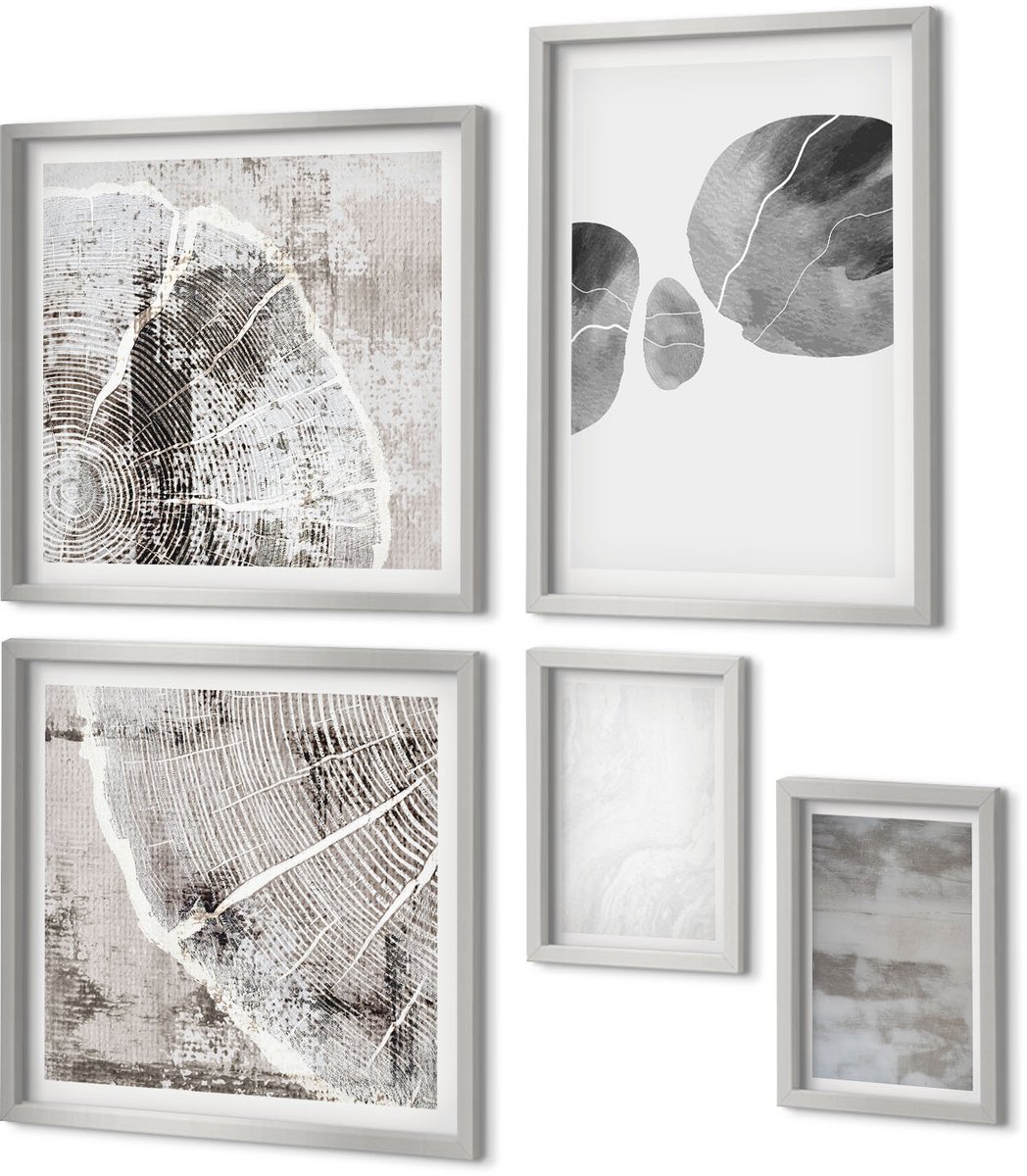 Coloray 5-Delige Schilderij Set - Pastel Aquarelverf Op Canvas, Textuurverf - 20 x 30 cm - Wanddecoratie - Moderne Interieurdecoratie - Interieur Decoratie
