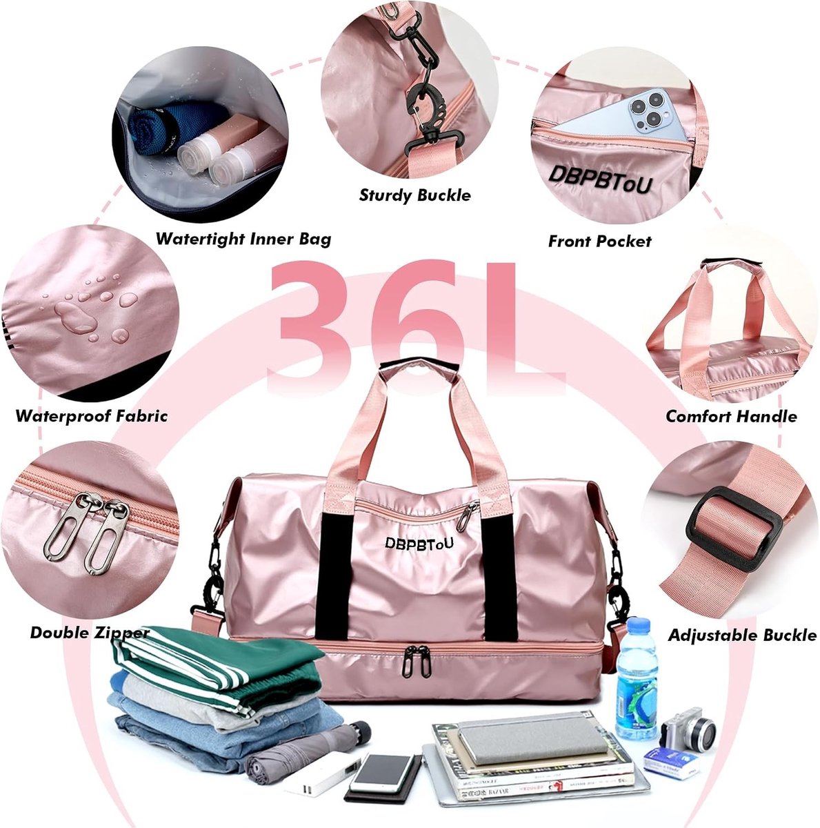 Sporttas - Roze - 47 x 25 x 29 cm - Waterdichte Reistas met Schoenenvak en Nat Vak - Voor Dames
