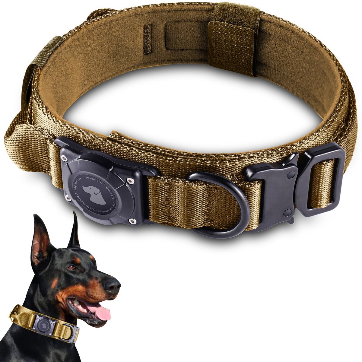 Hondenhalsband met handvat L - Waterdichte AirTag-hondenhalsband - Dikke verstelbare halsband - ShopVlot