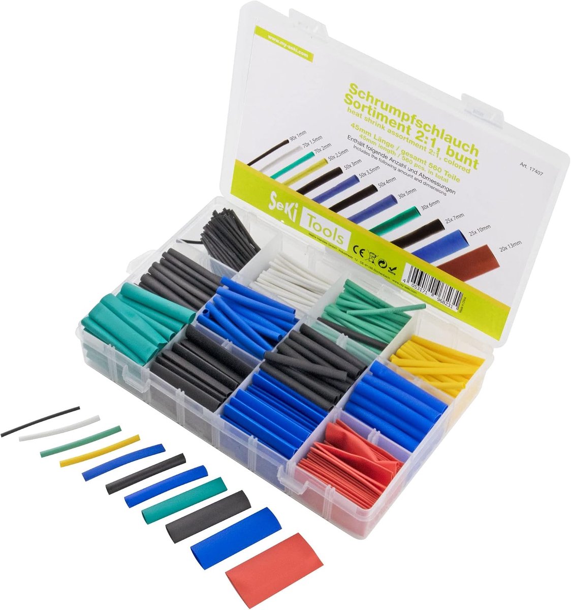 Krimpkousen set 560-delig - kleurrijk - 6 maten van 4,5 cm - voor isolatie en reparatie van kabels - ShopVlot