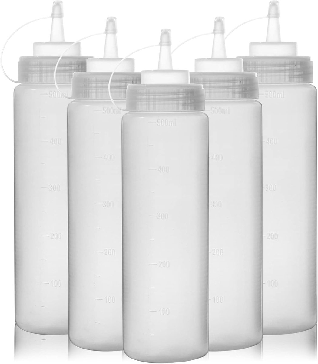 Squeeze flessen 16oz - 5 stuks - Kunststof - Lekvrije dosering - Perfect voor sauzen - ShopVlot