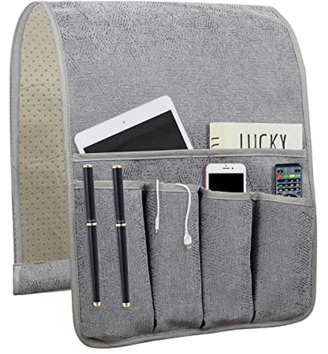 Armleuningorganizer - 5 vakken - Opbergtas voor bank en fauteuil - Grijs