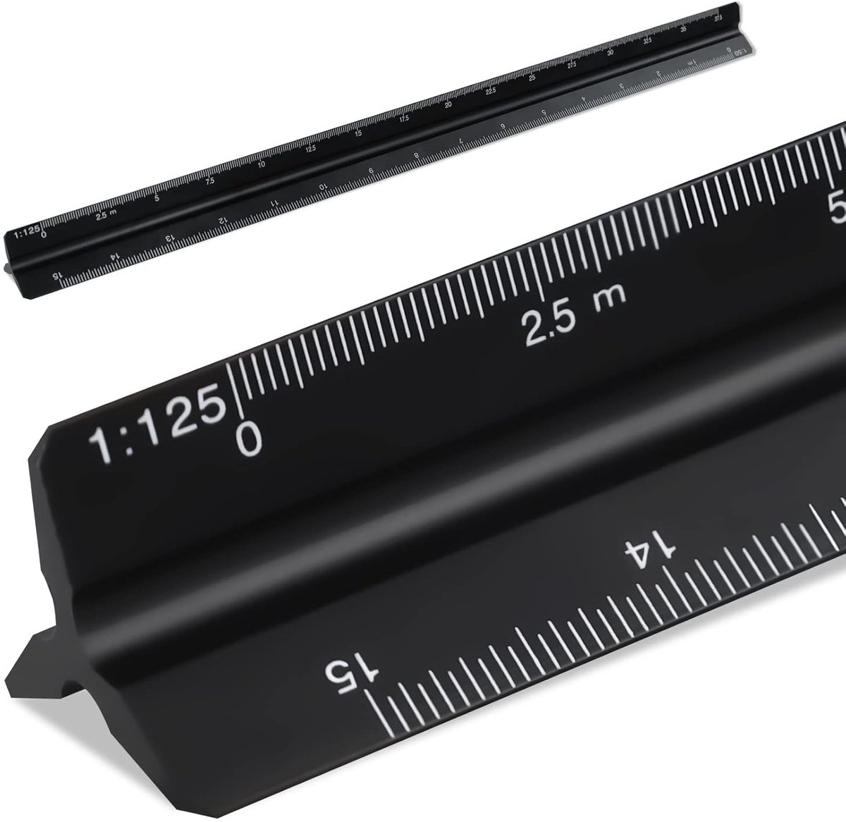 Driehoekslineaal Professioneel 30 Cm Zwart Aluminium met Nauwkeurige Schalen Voor Architectuur Ingenieurswetenschappen - ShopVlot