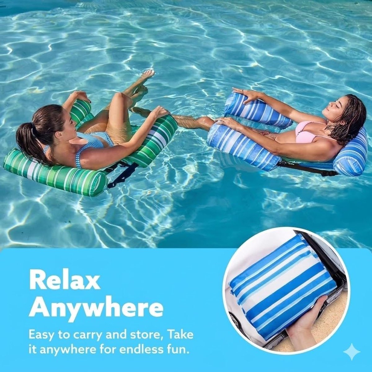 Floating pool hammock, size for adults, inflatable pool hammock, 4-in-1 swimmer, versatile for swimming, for - ShopVlot
