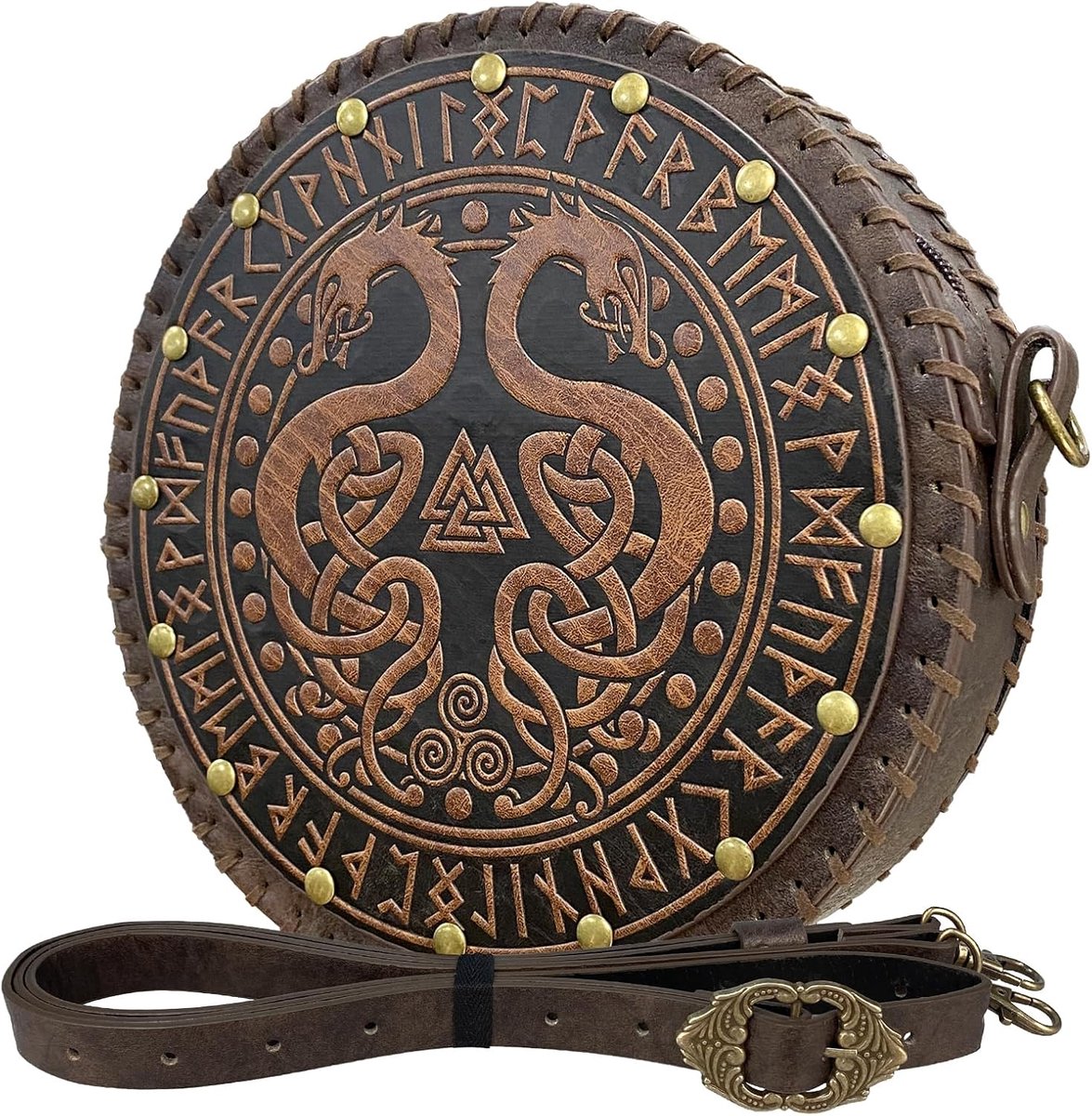 HiiFeuer Viking Embossed Bag, Nordic Faux Leather Belt Bag Satchette Bag, Medieval Portable Cosplay Shoulder Bag - ShopVlot
