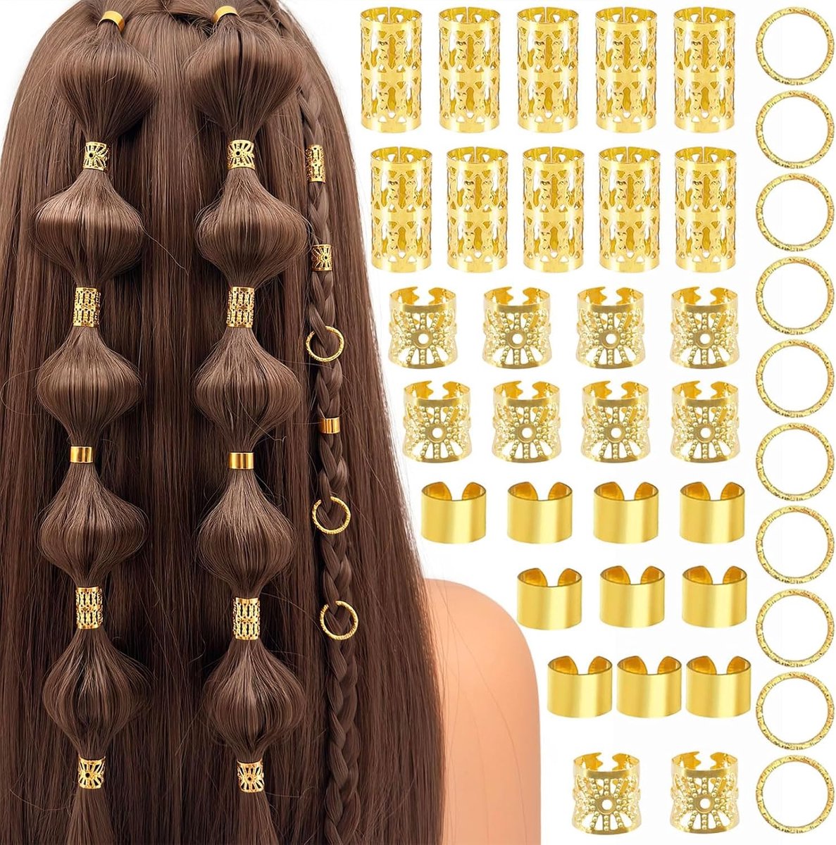 40pcs Adjustable Alloy Hair Clips & Rings for Braiding - ShopVlot