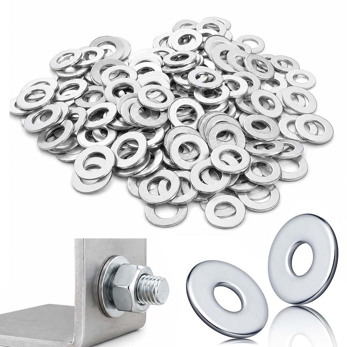 ZVAKCT 100 sluitringen van roestvrij staal, 4,3 x 12 x 1 mm, DIN 9021, zilver, voor schroeven en moeren en - ShopVlot