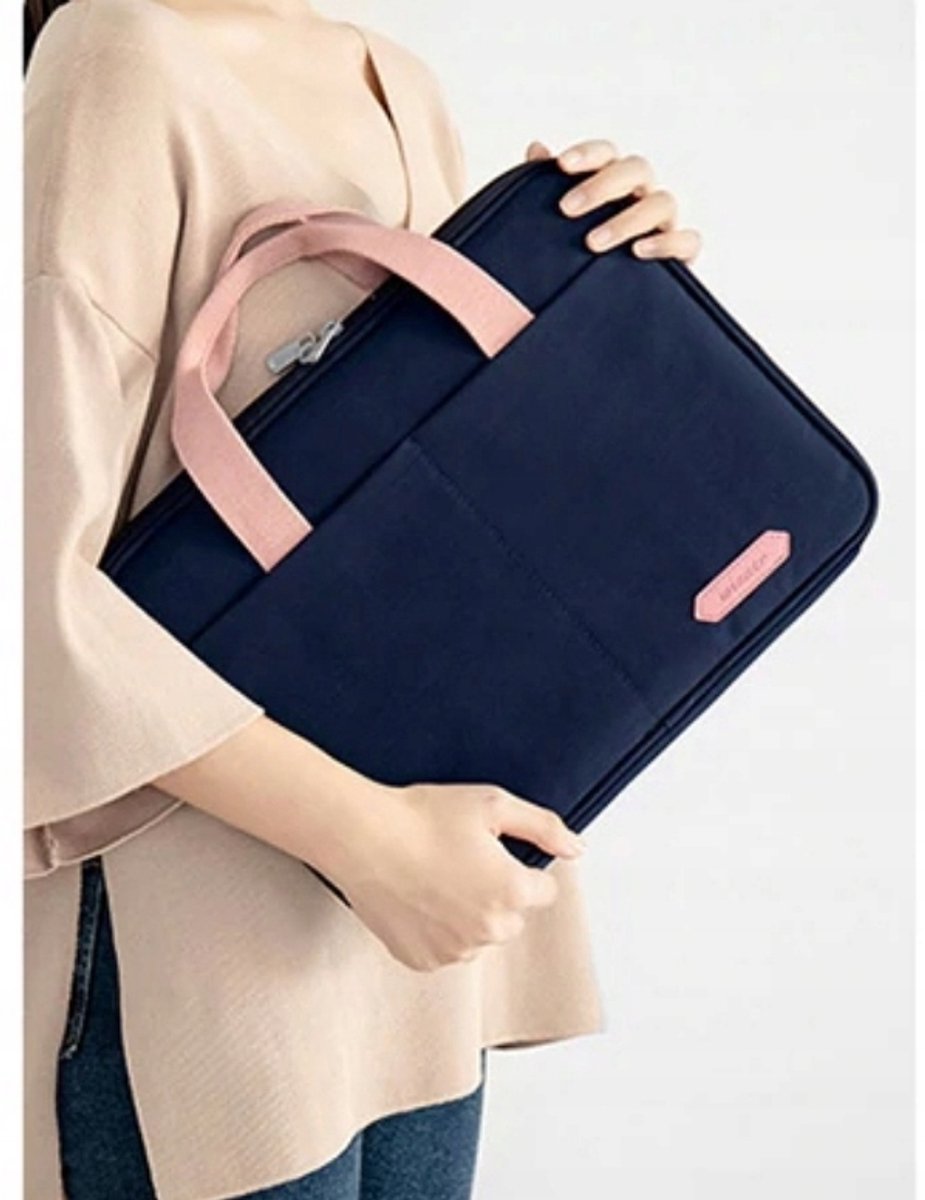 Stijlvolle Laptophoes 14-15.6" Blauw-Roze met Extra Vak