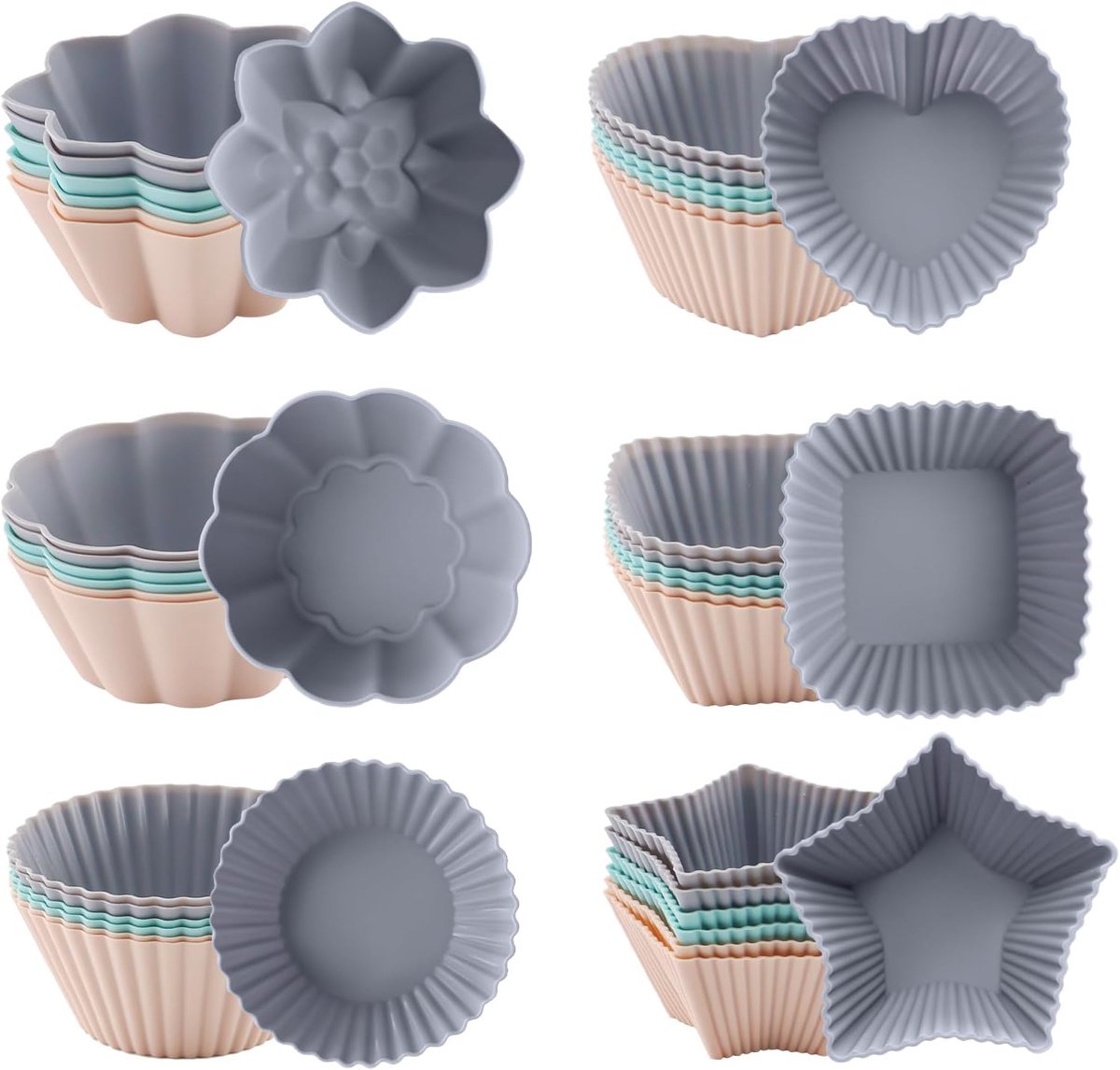 36pcs Silicone Muffin Moulds, 6 Kinds of Moulds Nonstick Silicone Baking Moulds, Reusable Coated Muffin Mold for Cake - ShopVlot
