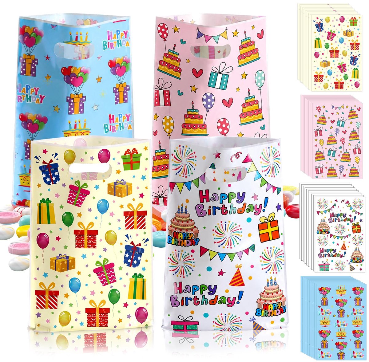 50 stuks zakjes voor kinderverjaardag, 25 x 16,5 cm, kleine cadeauzakjes, snoepzakjes - ShopVlot