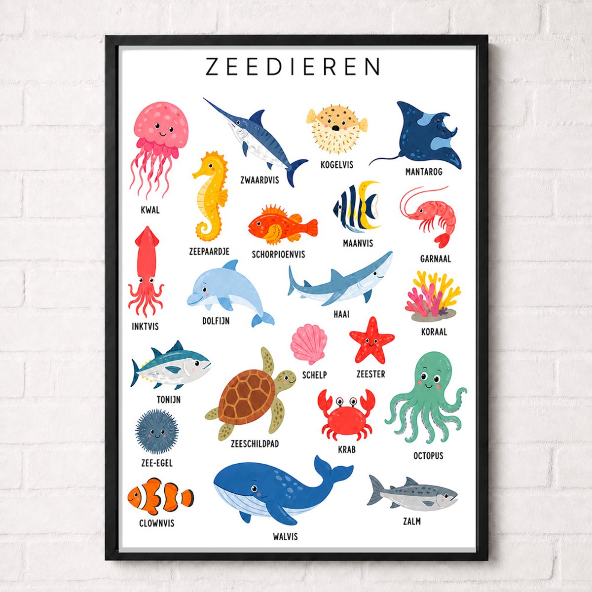 Zeedieren Educatieve Poster voor Kinderen - Leren - groep 1 t/m 5 (4-9 jaar) - A2+ 43,2 x 61 cm