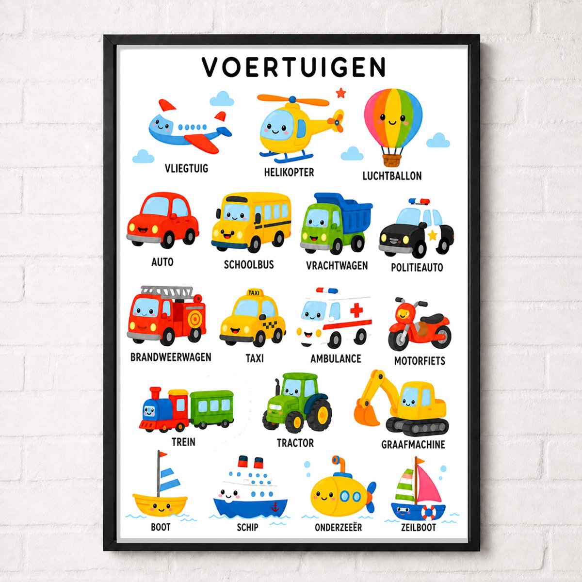 Voertuigen Educatieve Poster voor Kinderen - Leren - groep 1 t/m 6 (4-10 jaar) - A1+ 61 x 91,5 cm