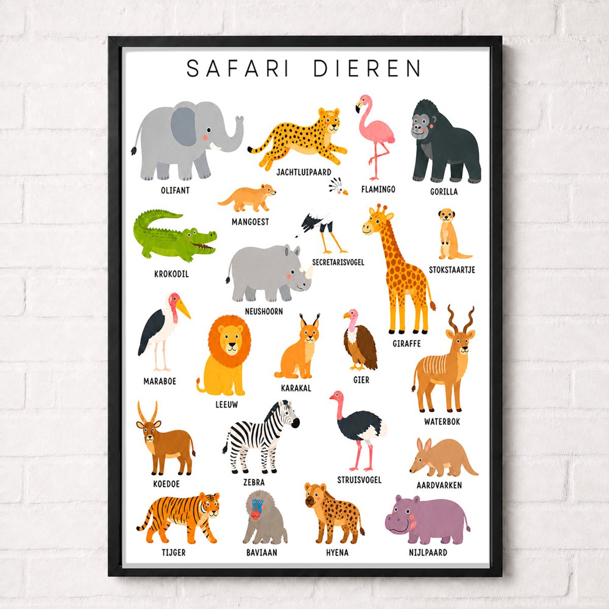 Safari Dieren Educatieve Poster voor Kinderen - Leren - groep 1 t/m 5 (4-9 jaar) - A1+ 61 x 91,5 cm