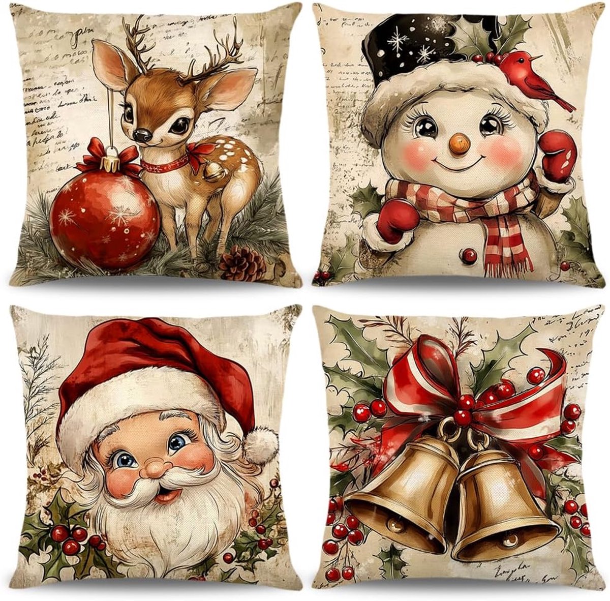 4 Pieces Linen Christmas Cushion Covers 40 x 40 cm 45 x 45 cm Christmas Decoration Cushion Cover Winter Christmas - ShopVlot