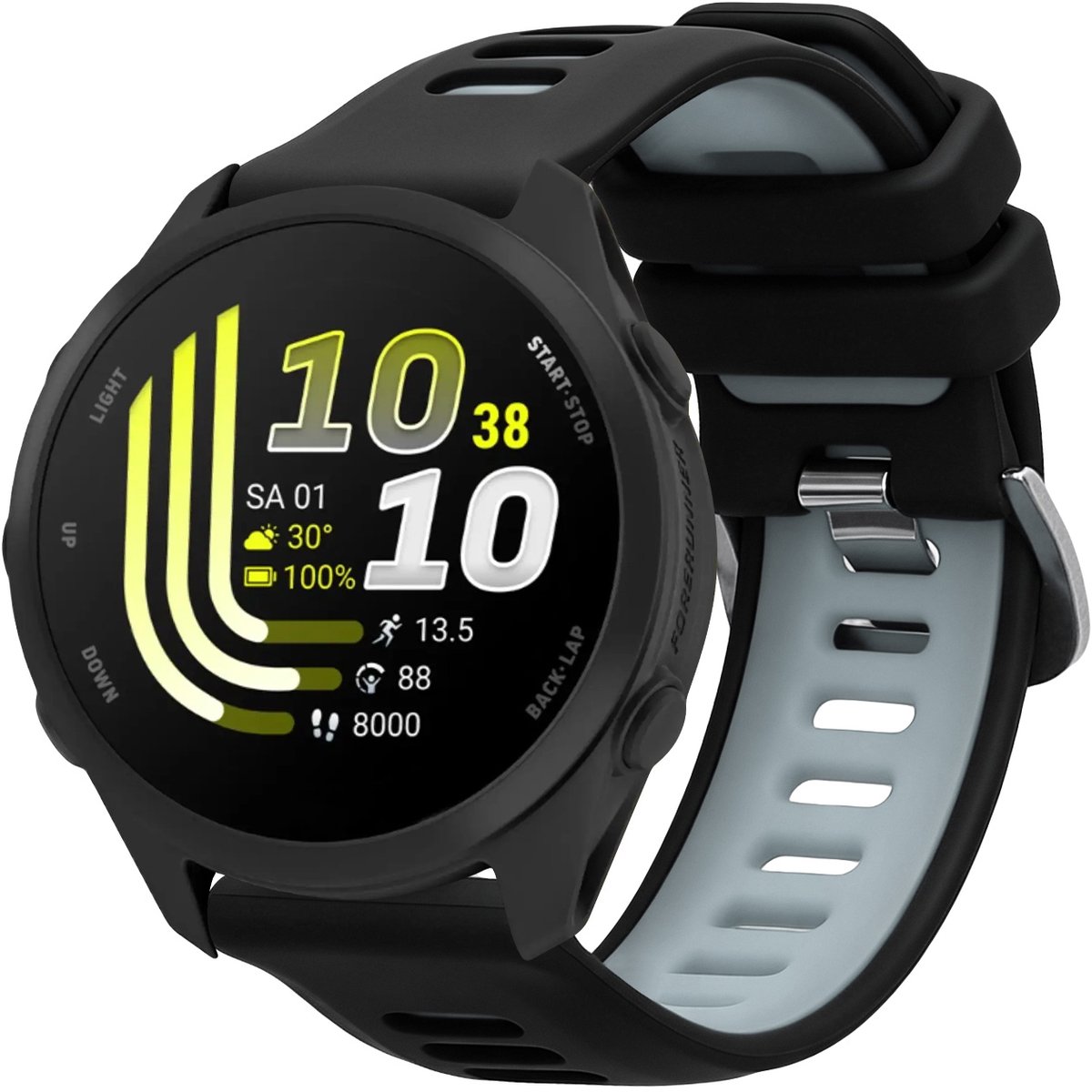 kwmobile horlogebandje geschikt voor Garmin Forerunner 170 / Forerunner 70 polsband - Smartwatch bandje van TPU - Activity tracker horloge band in grijs / zwart