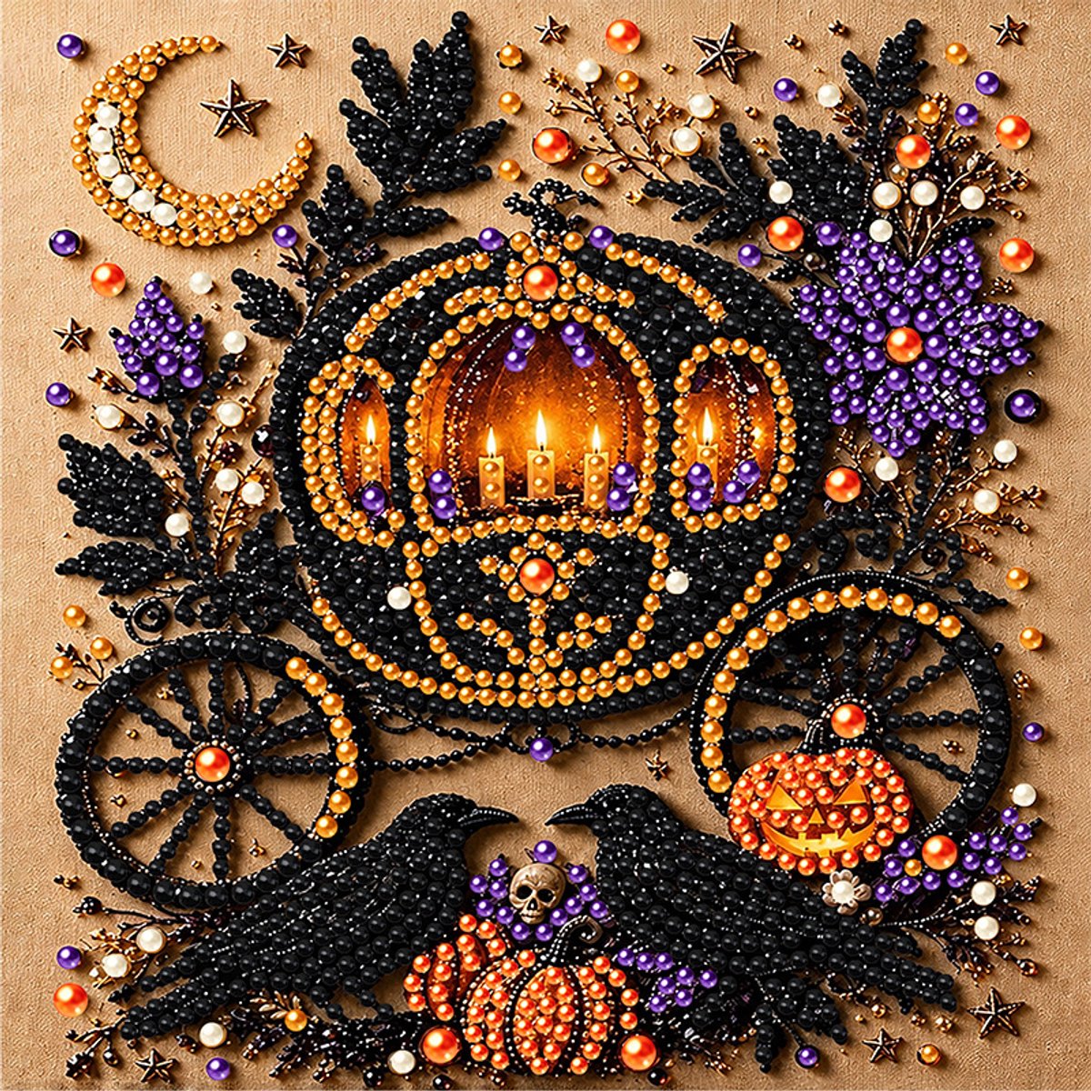 Halloween Parel- en Diamantschilderset - Complete set met edelstenen en diamantjes - Halloween feestcadeau - Geschikt voor beginners en volwassenen - Pompoenkoets