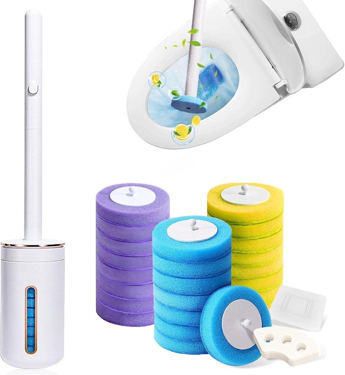 Toilet Brush, Disposable Toilet Brush with 40 Pieces Replacement Brush Heads and Aromatherapy Tablets, Disposable - ShopVlot