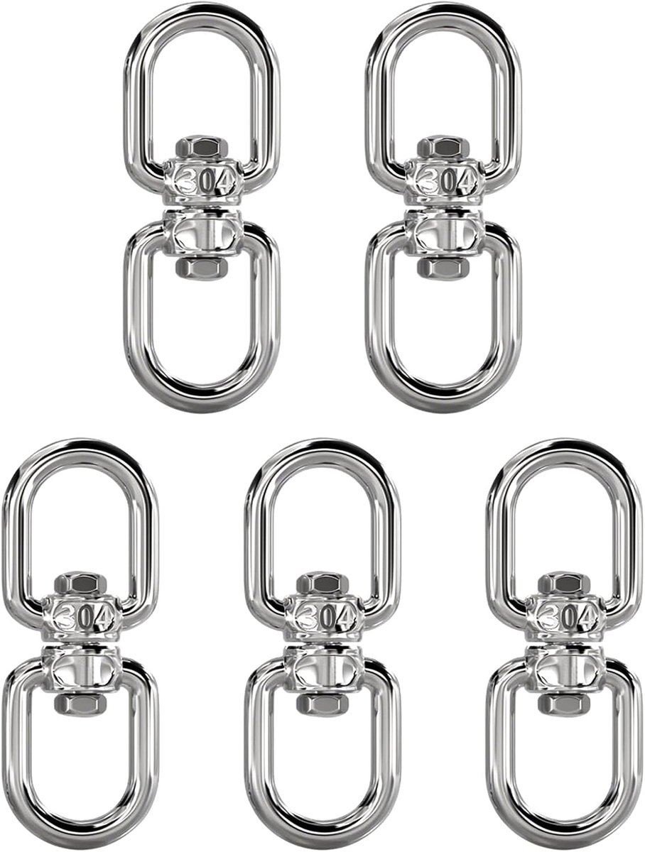 5 swivel double eyelet hooks M4 made of stainless steel 304 with double ended, for tree swings, hammocks, hanging - ShopVlot