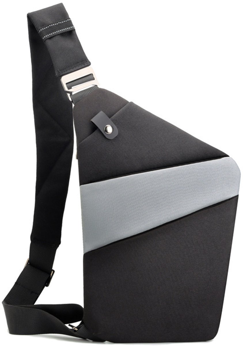 Veilige Schoudertas met Anti-Diefstal Functie - Waterdichte Crossbody Bag-schoudertas met grote capaciteit-Stijlvolle reistassen-Schoudertas links-Zwart en grijs
