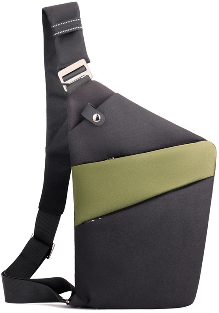Veilige Schoudertas met Anti-Diefstal Functie - Waterdichte Crossbody Bag-schoudertas met grote capaciteit-Stijlvolle reistassen-Schoudertas links-Zwart en groen