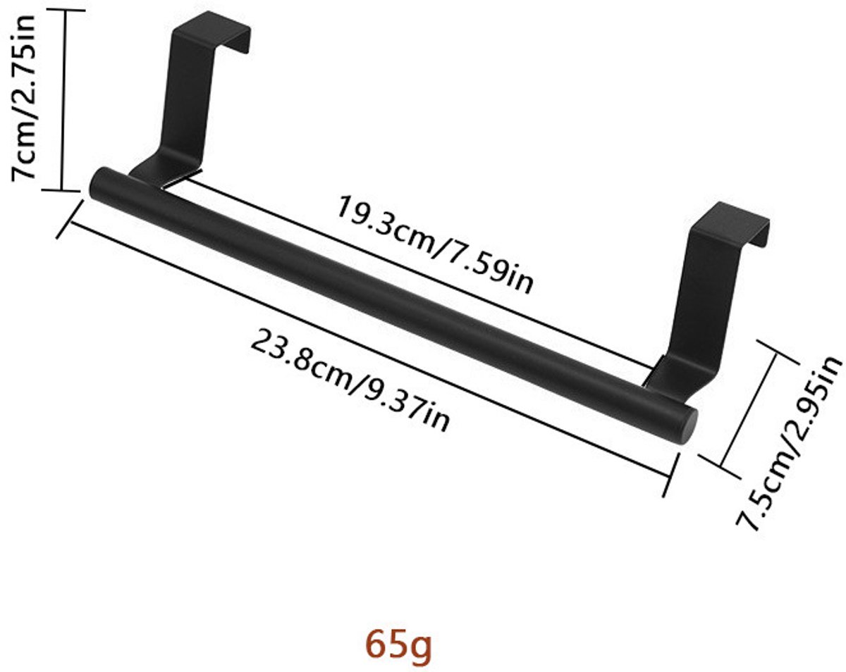 RVS Handdoekrek keukenkastje - zonder boren - alternatief voor handdoekhaakjes-Handdoekhouder-handdoekhouder zonder boren-23.8cm-zwart