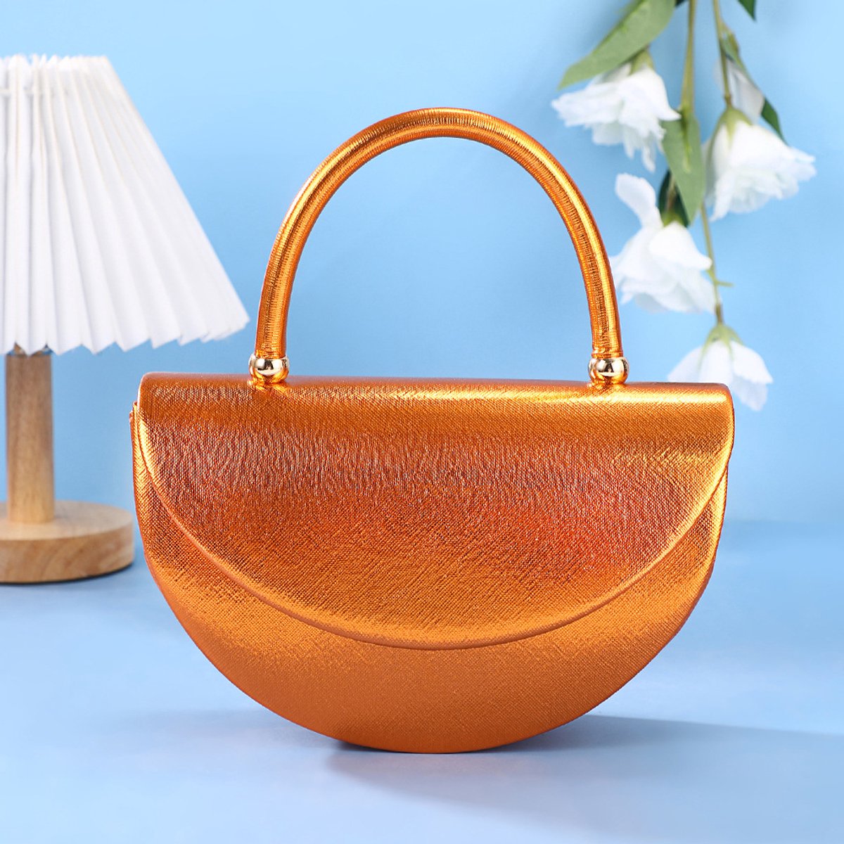 Ronde handtas - handdraagtas - modieuze feesttas - ketting schouderkruistas - inclusief kettingriem-Oranje