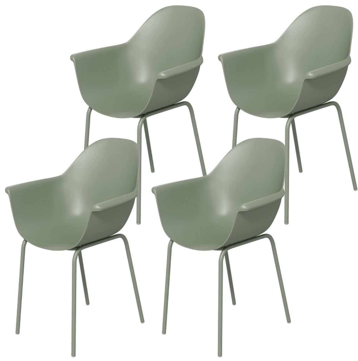 Tuinstoelen 4 sets - met rug/handsteun - waterdicht - tot 120 kg - kunststof/metaal - groen