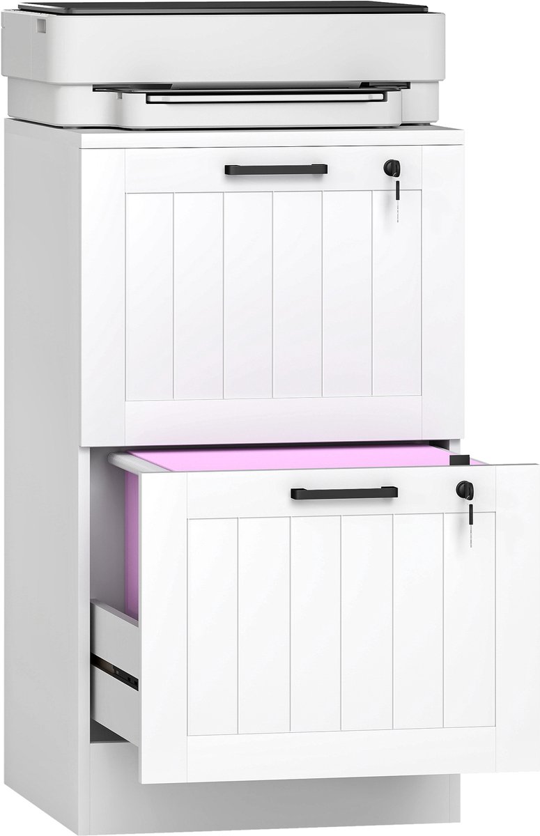 Caisson bureau - met 2 lades - afsluitbaar - wit - met verstelbare hangstang voor documenten - compacte opbergkast voor op kantoor of in de slaapkamer