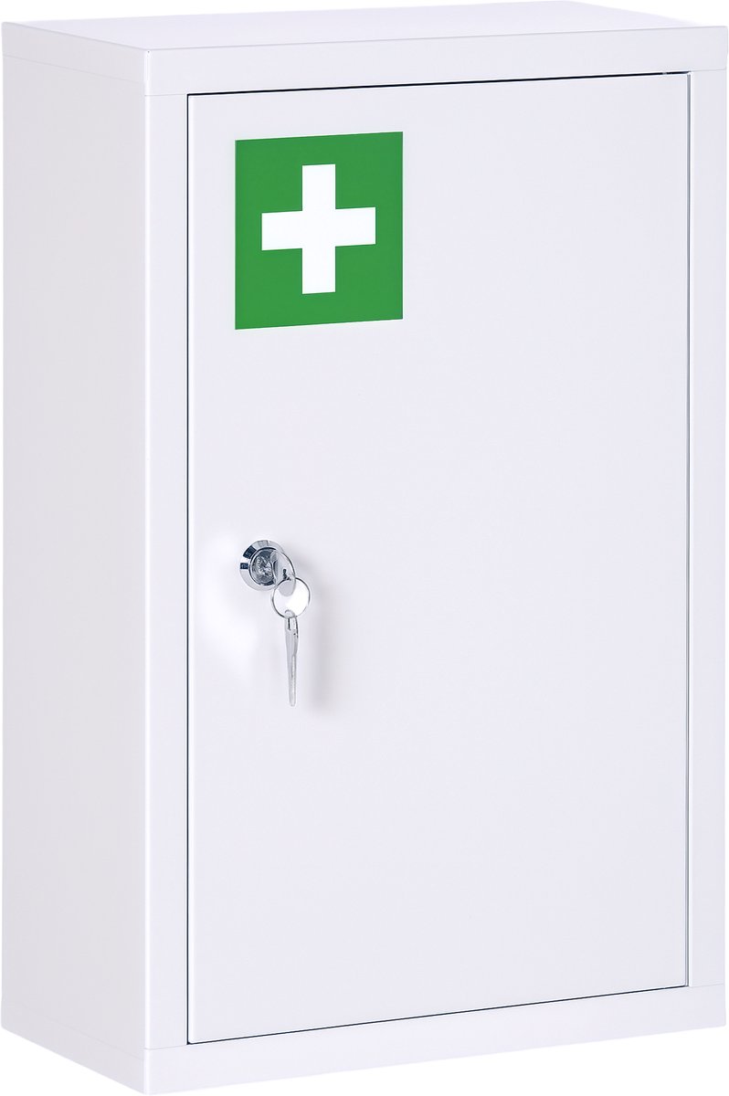 3-Laags Apothekerskast, Afsluitbare Medicijnkast, 2 Sleutels, Staal, Wit, 30 x 14 x 46 cm