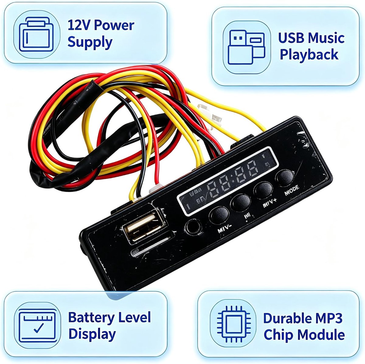 Elektrische auto 12V muziekspeler - USB interface - MP3 chip circuit module - Geniet langer van je rit - ShopVlot